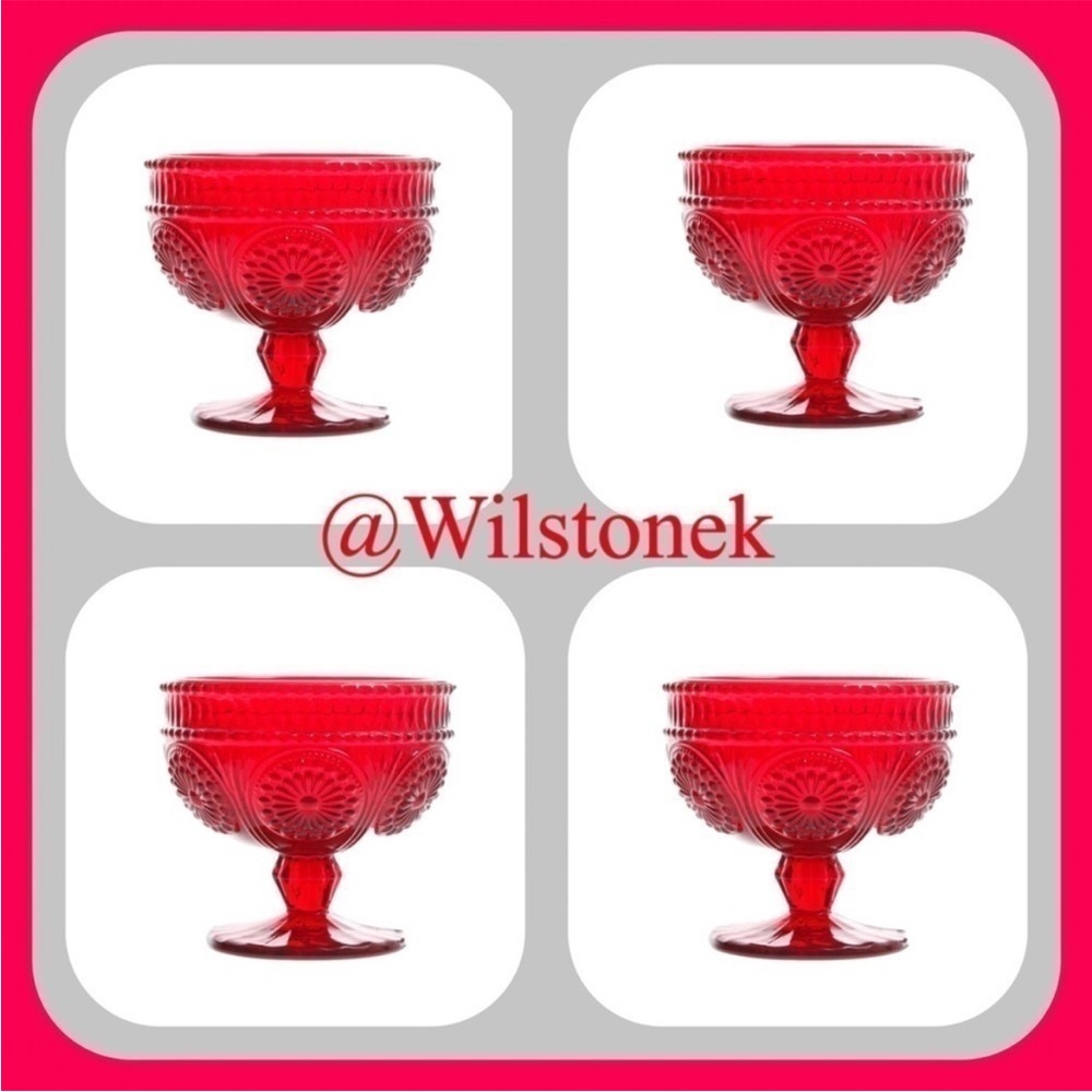 Rare - The Pioneer Woman Red Adeline glass 10 oz footed Sundae Cup, Set of 4: - Picture 2 of 3